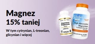 Baner promocyjny oferujący 15% zniżki na suplementy z magnezem.
