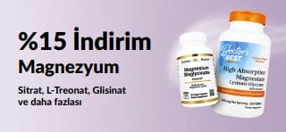 Magnezyum takviyelerinde %15 indirim sunan kampanya bannerı