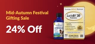 Mid-Autumn Festival Gifting Sale: 24% Off. Features health products and a full moon.