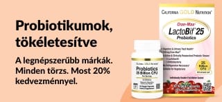 20% kedvezményt kínáló ajánlat a legnépszerűbb probiotikus étrend-kiegészítőkre, a California Gold Nutrition LactoBif termékcsaláddal.