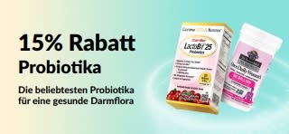 Banner mit 15% auf Probiotika mit Supplementen für eine gesunde Darmflora