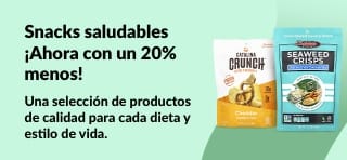 20% menos en snacks saludables de marcas como Catalina Crunch, Seaweed Crisps y Bear Fruit Rolls; para todas las dietas.