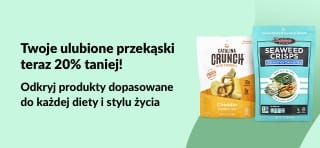 20% zniżki na zdrowe przekąski, w tym Catalina Crunch, chipsy z wodorostów i owocowe wstążki Bear – starannie wybrane dla każdej diety.