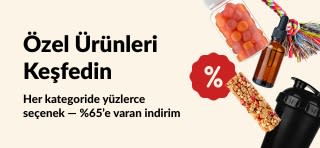 iHerb fırsat bannerı: Takviyeler, atıştırmalıklar, shaker şişe ve evcil hayvan oyuncağı ile %65’e varan indirimler.