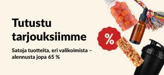 iHerb-erikoistarjoukset, jossa on ravintolisiä, välipaloja, shaker-pullo ja lemmikkieläinten lelu jopa 65 %:n alennuksella.