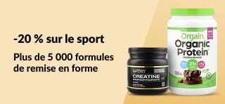 Achetez des produits de nutrition sportive tels que Orgain, Sports Research, Cellucor, California Gold Nutrition et bien d'autres encore. 20 % de réduction avec le code AUG25SPORTS.