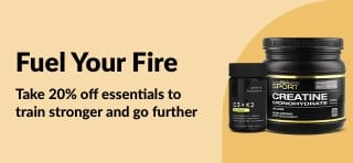 iHerb banner promoting 20% off sports nutrition essentials, featuring creatine, supplements.