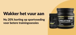 iHerb-banner met 20% korting op sportvoeding zoals creatine en supplementen.