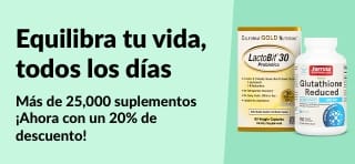 Banner de iHerb promocionando un 20% de descuento en más de 25,000 suplementos con el código: OCT25SUPP, incluyendo productos de bienestar y vitaminas.