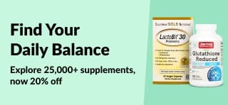 iHerb banner promoting 20% off 25,000+ supplements with code OCT25SUPP, featuring wellness and vitamin products.