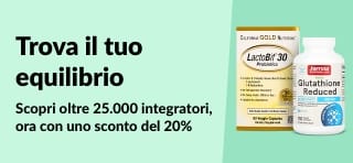 Banner iHerb che promuove uno sconto del 20% su oltre 25.000 integratori con il codice OCT25SUPP, con prodotti per il benessere e vitaminici.