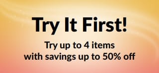 Promo banner: Try it first! Try up to 4 items with savings up to 50% off.