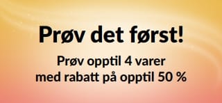 Kampanjebanner: Prøv det først! Prøv opptil 4 varer med besparelser på opptil 50 % rabatt.