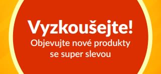 Banner s nabídkou „Vyzkoušejte!“, která motivuje objevovat nové produkty se speciální jednorázovou slevou na první nákup.