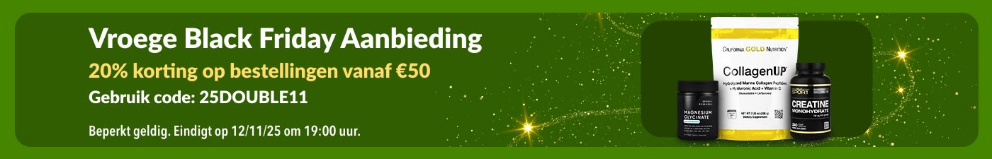 iHerb Vroege Black Friday-banner met CollagenUP en supplementen.
