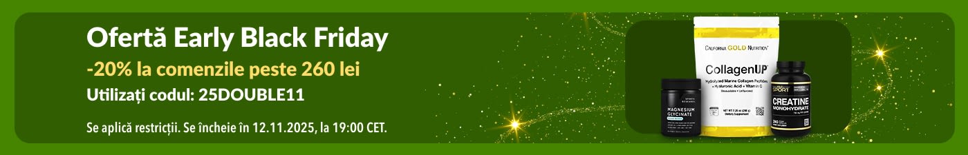 Banner iHerb Early Black Friday, cu CollagenUP și alte suplimente.