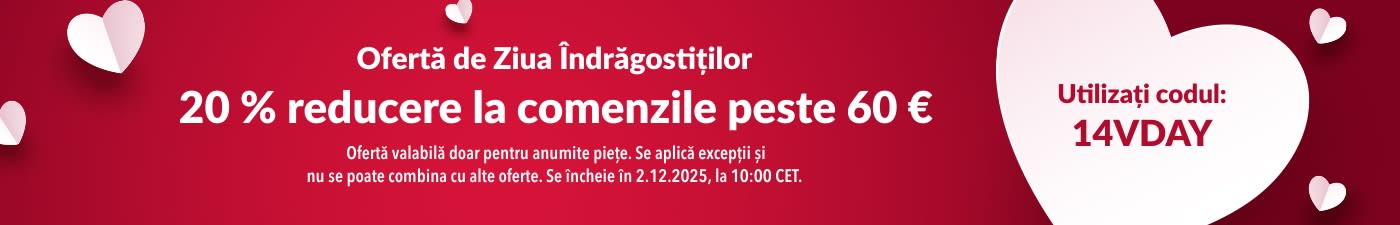 20 % REDUCERE LA COMENZILE PESTE 60 € DE ZIUA ÎNDRĂGOSTIȚILOR