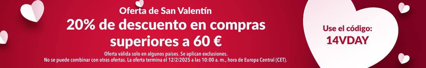 OFERTA DE SAN VALENTÍN: 20% DE DESCUENTO AL COMPRAR MÁS DE 60 €