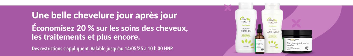 20 % de réduction sur les soins des cheveux
