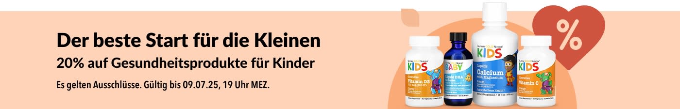 20% Rabatt auf Gesundheitsprodukte für Kinder bei iHerb, inklusive flüssige Vitamine, DHA, Kalzium und Immun-Komplexe.