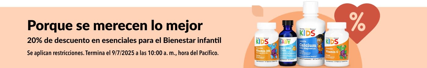 20% de descuento en productos esenciales para el bienestar infantil en iHerb, como vitaminas líquidas, DHA, calcio y más...