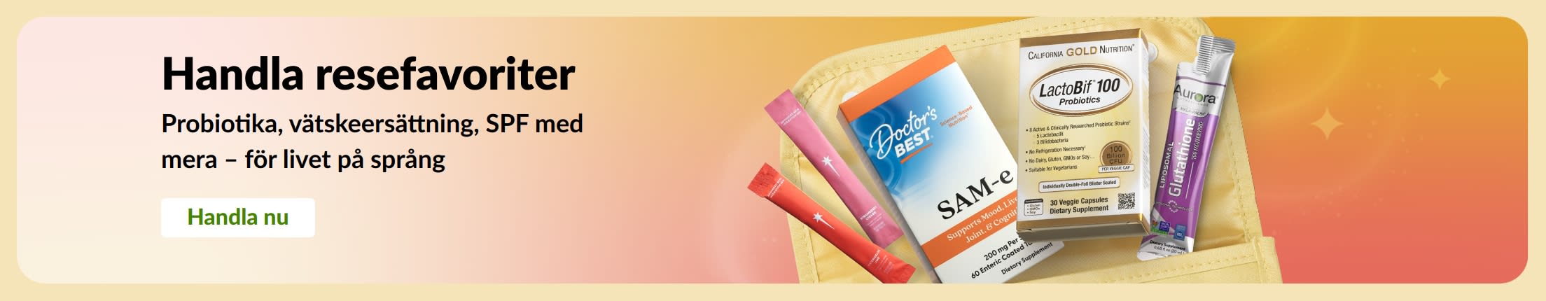 Banner med resefavoriter i en necessär med en 