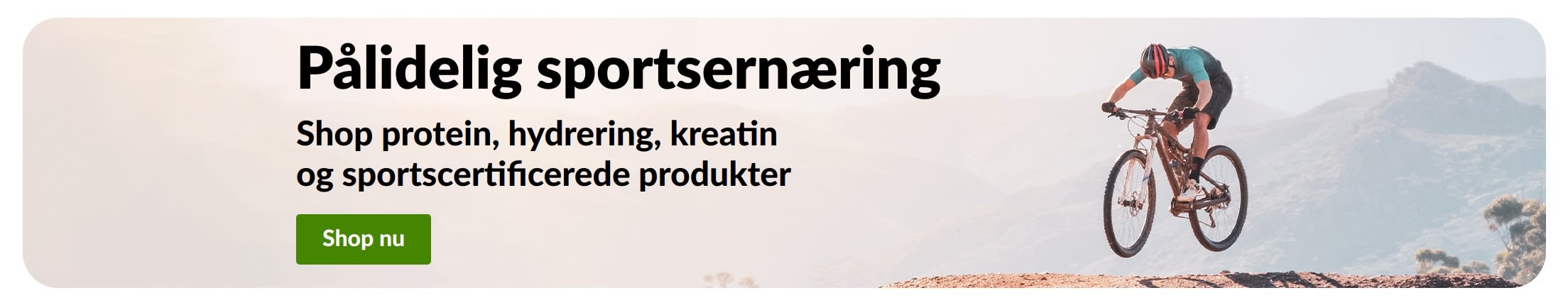Banner med pålidelig sportsernæring med mountainbiker og en 