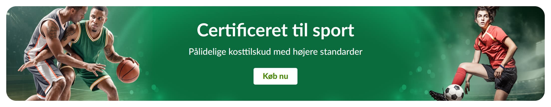 Grønt banner med sportsudøvere. Teksten i midten lyder: 