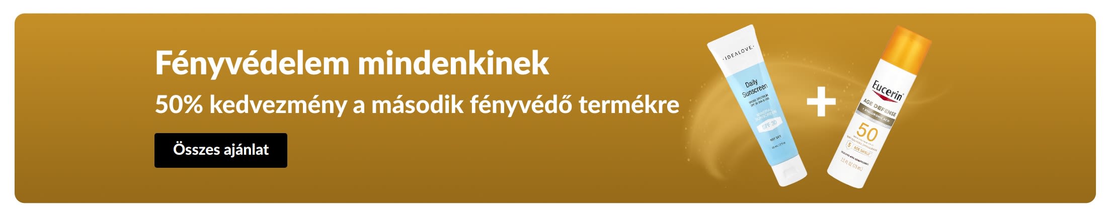 Fényvédőket hirdető akciós banner két termékkel és „50% kedvezmény a második fényvédő termékre” szöveggel
