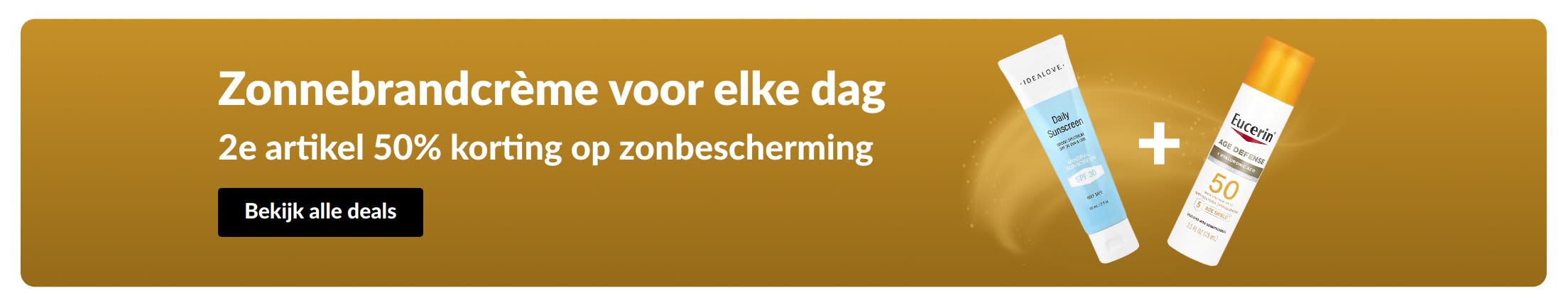 Banner met zonnebrandcrème-aanbieding en twee producten: 