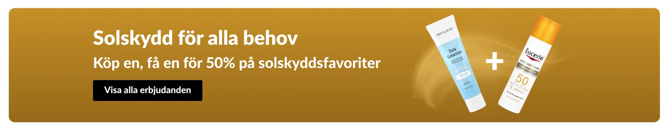 Banner för rea på solskydd med två produkter, 