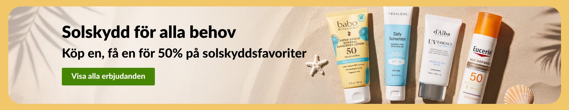 Banner för rea på solskydd med två produkter, 