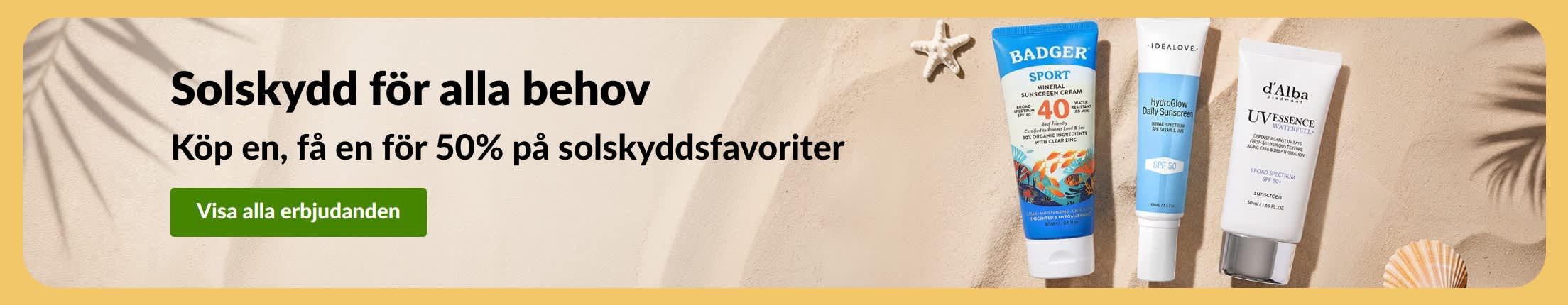 Banner för rea på solskydd med två produkter, 