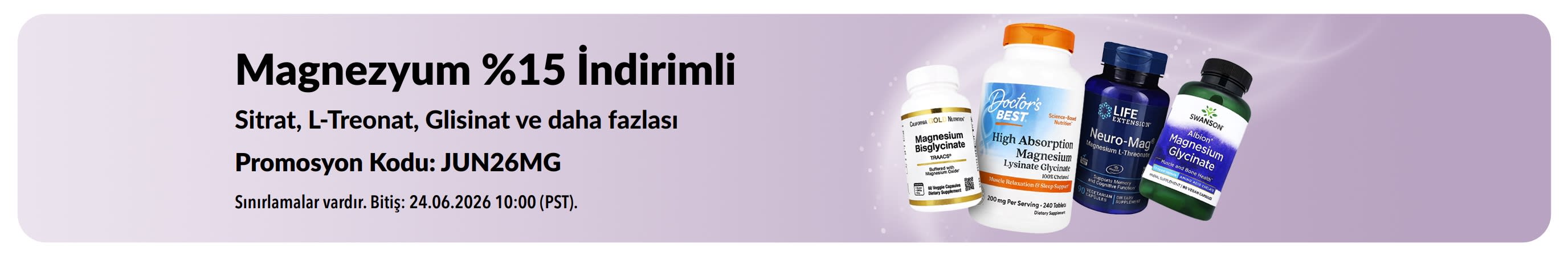 Magnezyum takviyelerinde %15 indirim sunan kampanya bannerı