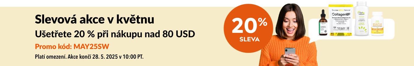 –20 % nad 80 USD slevová akce v květnu