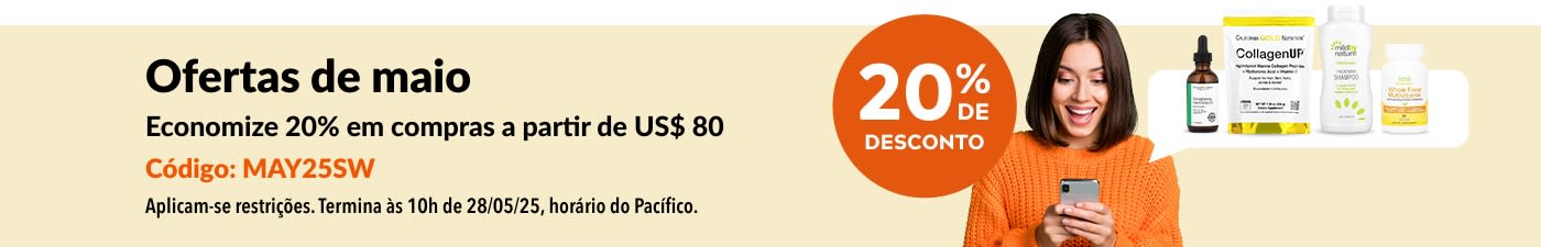 20% OFF US$ 80 Ofertas de maio