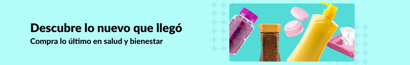 Banner de iHerb promocionando lo recién llegado en salud y bienestar, con vitaminas, loción, toallitas y productos para el cuidado de la piel.