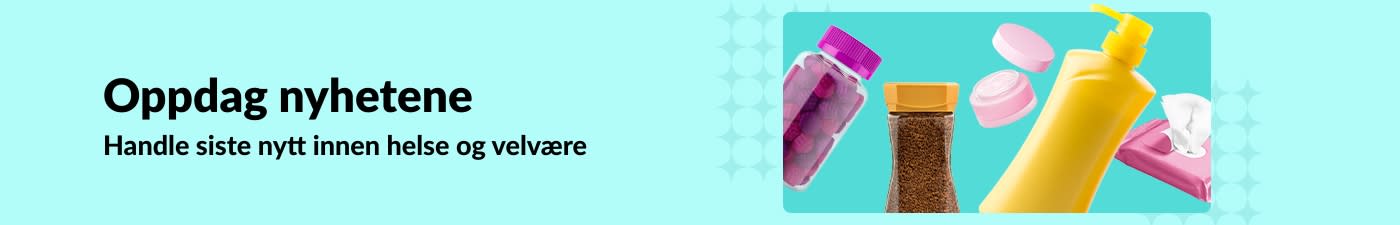 iHerb-banner som promoterer nye helse- og velværeprodukter, med vitaminer, lotion, våtservietter og hudpleieprodukter.