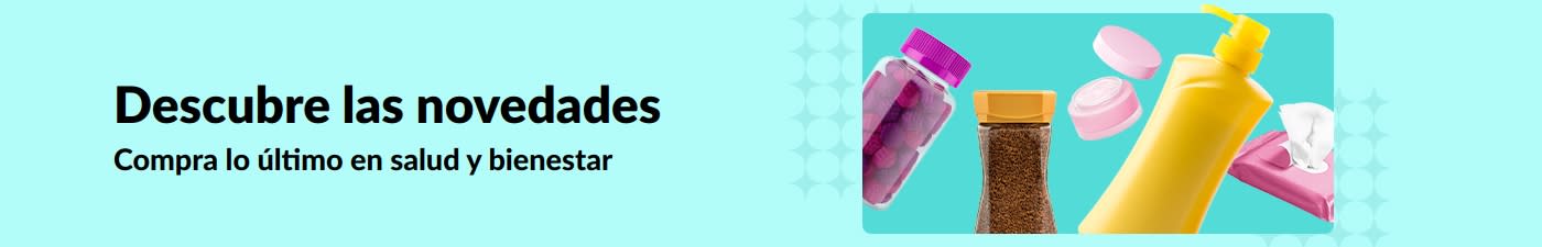 Banner promocional de iHerb presentando lo último en salud y bienestar, con vitaminas, lociones, toallitas y productos de skincare.
