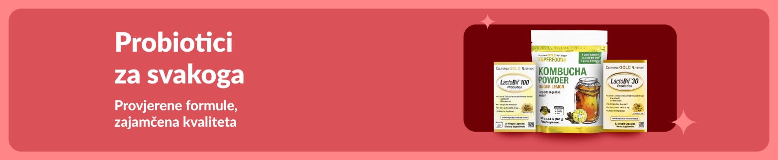 Promocija Probiotici za svakoga s proizvodima LactoBif i Kombucha Powder, uz provjerene formule za podršku zdravlju probavnog sustava.