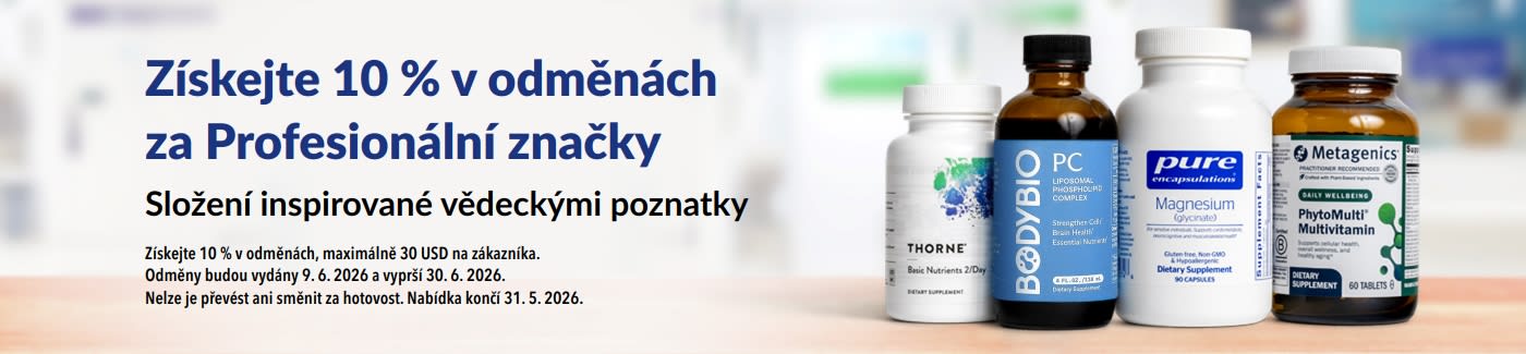 Získejte 10 % v odměnách za nákup profesionálních značek, jako jsou Thorne, Metagenics a další.