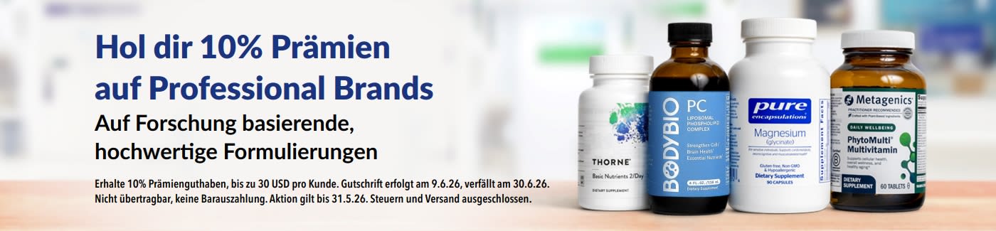 Hol dir 10% Prämien auf Professional Brands wie Thorne, Metagenics und viele mehr