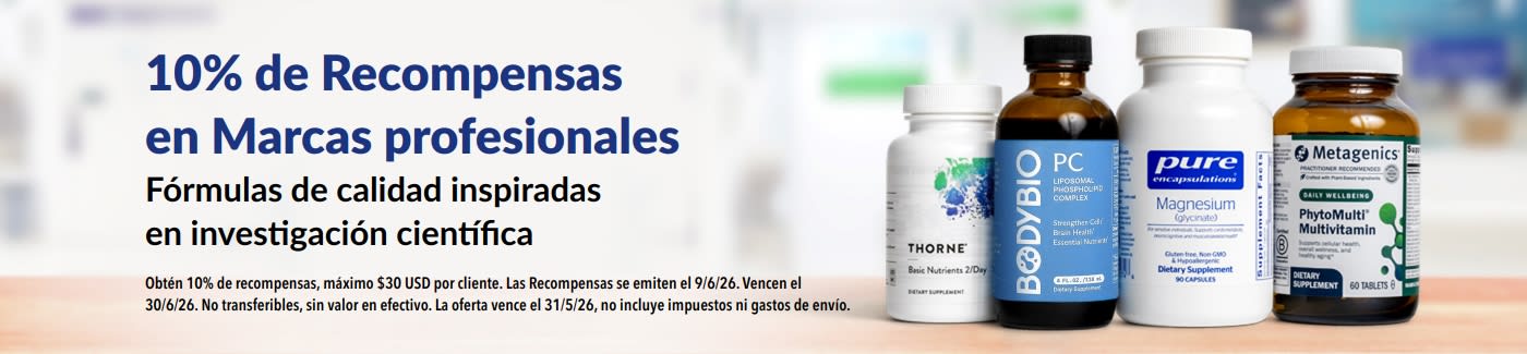 Obtén 10% de Recompensas en Marcas profesionales como Thorne, Metagenics y más.