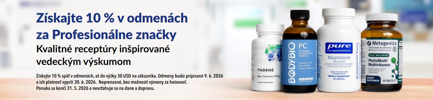 Získajte 10 % v odmenách za Profesionálne značky ako Thorne alebo Metagenics.