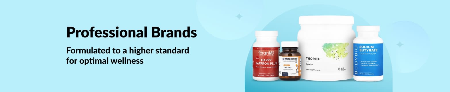 Shop professional brands like BrainMD, Metagenics, Thorne, BodyBio, and more.