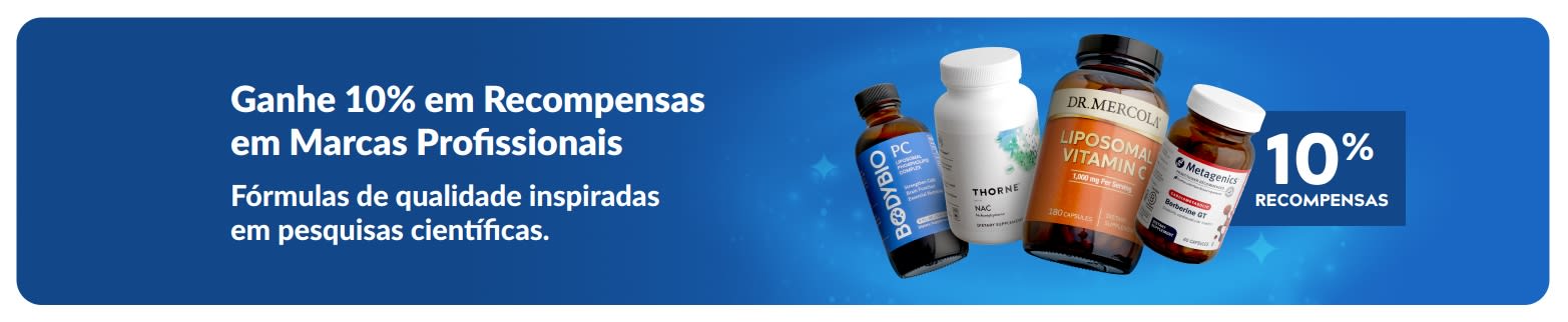 Ganhe 10% de recompensas em marcas profissionais, com produtos de suplementação premium.