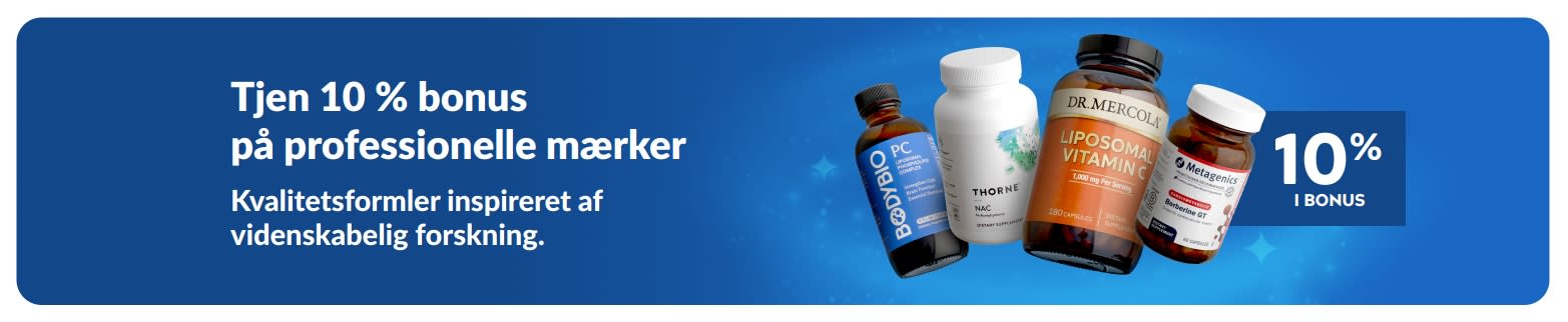 Tjen 10 % bonus på professionelle mærker med eksklusive kosttilskudsprodukter.