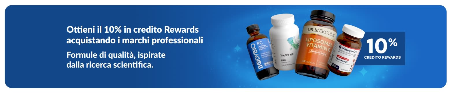 Ottieni il 10% in credito Rewards acquistando i maschi professionali, con boccette di integratori premium.
