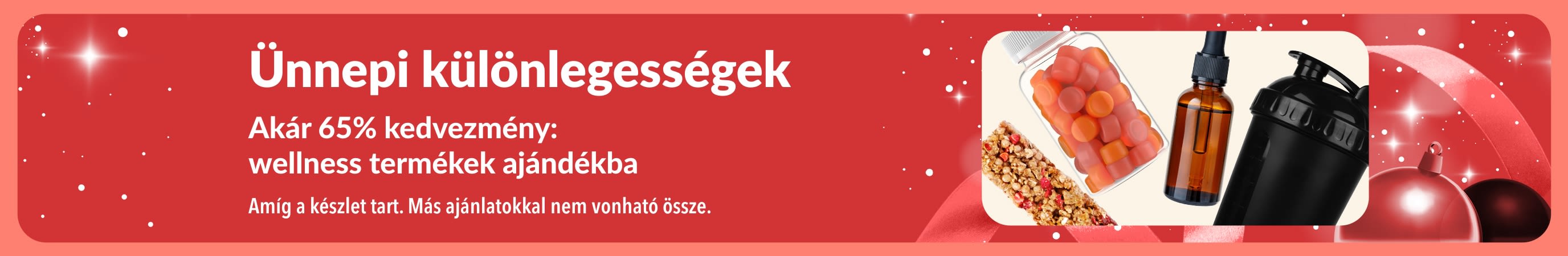 iHerb ünnepi akciós banner, amely akár 65%-os kedvezményt kínál ajándékba adható wellness termékekre.