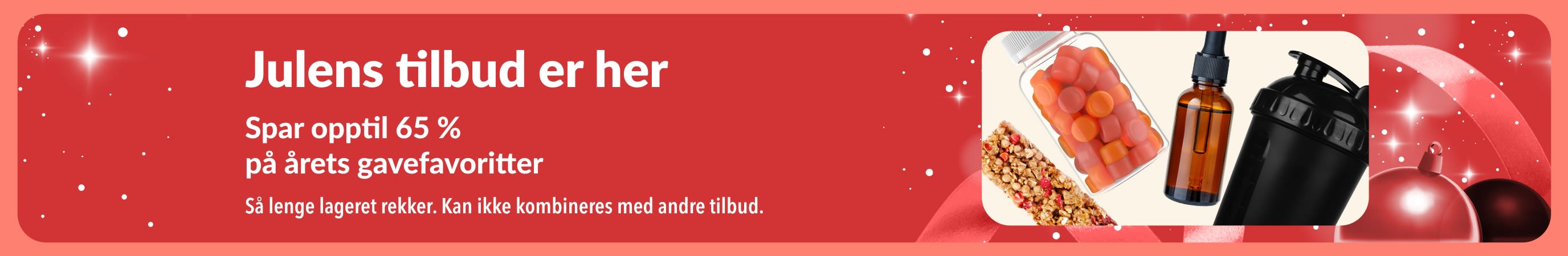 iHerb juletilbud-banner som promoterer opptil 65 % rabatt på velværeprodukter.